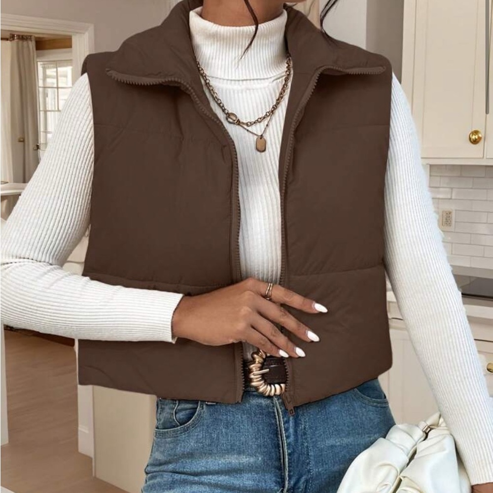 SHEIN Brown Puffer Quilted Vest for Layering XS (extra small)